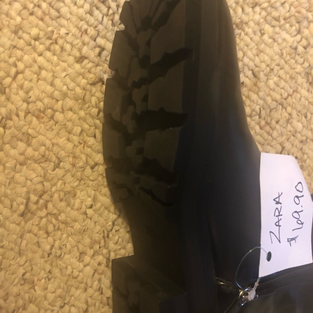 Nwt $69 ZARA Brown Leather Ankle Boots w/ Lug Soles Size: 6.5 / 37 - Picture 4 of 6